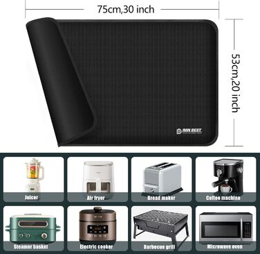 Термостійкий килимок для фритюрниці, захист стільниці, силіконовий, 75x53 см, чорний