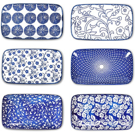 Набір тарілок Selamica, 6 шт., прямокутні, для закусок, десертів, суші, фруктів, 18 × 10.5 × 2 см (Вінтажно-блакитний)