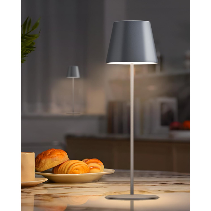LED настільна лампа FUYO з USB-C зарядкою, акумуляторна, для дому та вулиці, сенсорне керування, регулювання яскравості, 2700K-6000K, 3 кольори, сіра (1 шт.)