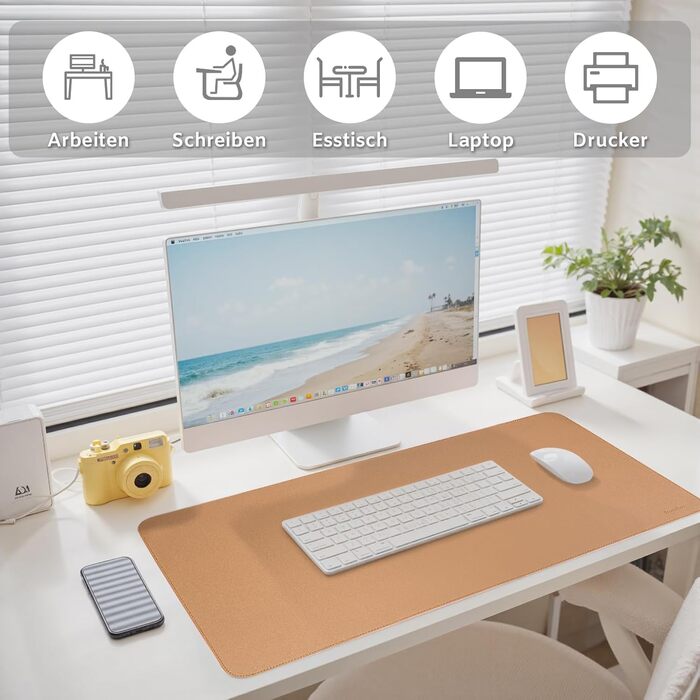 Офісний килимок для столу XXL з екошкіри: нековзний, водостійкий, карамельний (90x45 см) - ідеально для ноутбука, офісу та дому