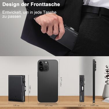 Чоловічий гаманець Portmonee з відділенням для монет, RFID захистом та Slim дизайном, для 9-11 карт, з кишеню для ID та купюр, чорний