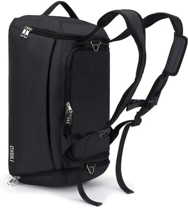 Sports bag with shoe compartment and wet compartment, 42L carry-on bag sports rucksack women men, gym bag travel bag large with shoulder strap and combination lock
