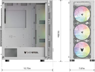 Корпус для ПК Oversteel AZURITE, білий, сумісний з ATX/Micro ATX/ITX, A-RGB вентилятор, сітчаста передня панель, фільтри пилу, загартоване скло, USB 3.0