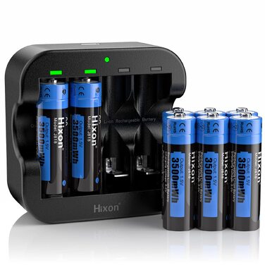 Акумулятори Hixon AA 1.5V Li-ion, 3500mWh високої ємності, комплект 8 шт. з зарядним пристроєм USB Type-C (швидка зарядка 2г)