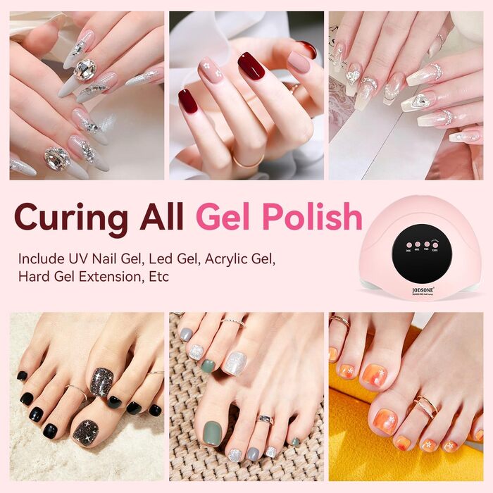 LED лампа для нігтів JODSONE 320W з датчиком Auto, 72 світлодіодів, 4 таймери (10/30/60/99s) - професійний нігтьовий сушар для гель-лаку, гелю та шелаку, рожевий