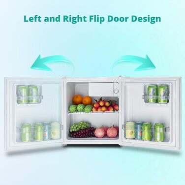 SMETA Mini-холодильник 48L з морозильною камерою, 230V, тихий настільний холодильник для офісу, кемпінгу, спальні та готелю з регульованим термостатом (6 ступенів), 39dB, 0-10℃