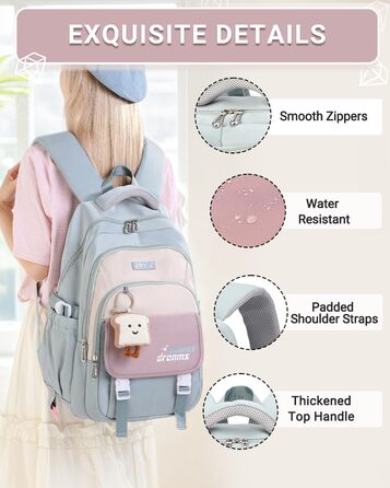 Дитячий рюкзак для дівчаток 2-10 класів, 32L | Легкий, з дихаючою спинкою та м'якими лямками | Рюкзак для підлітка 8+ років (Небесно-блакитний)