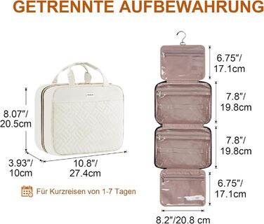 Косметичка для подорожей для жінок, прозора, з можливістю підвішування, для макіяжу та туалетних аксесуарів, біла