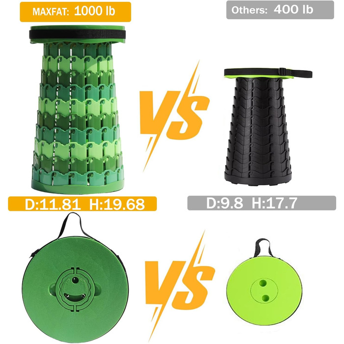 Алевмум: Телескопічний складаний стільчик з подушкою, 50см, 450кг, бамбук