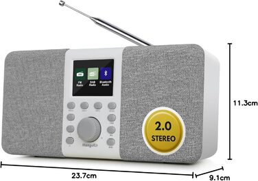 Радіоприймач MD5 Stereo DAB+ з Bluetooth, сірий - цифрове радіо DAB, FM, годинник, будильник