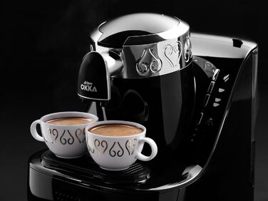 Arzum Okka OK001 Turkish Coffee Machine, 2-Cup Capacity, Direct Fill, Brew Level Recognition, Patented Brewing Technology, Self-Cleaning, 710W, Black-Chrome (Chrome)