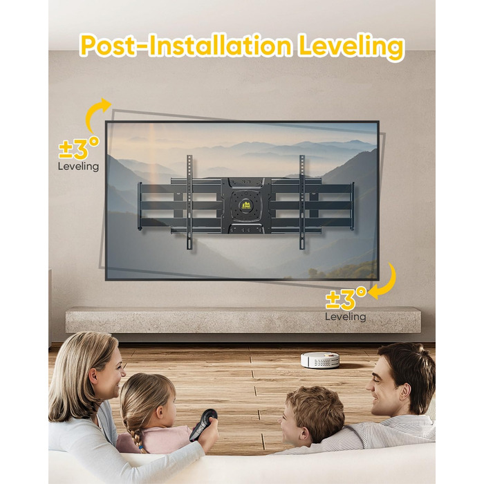 Настінне кріплення для телевізора HY-Bracket поворотне, для LED, OLED, 4K, 37-80 дюймів, чорне, з подовженим кронштейном (для дерев'яних стін)
