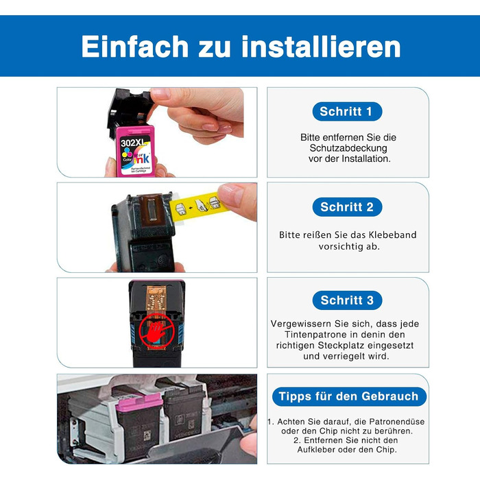 Картриджі Starink 302XL сумісні з HP 302 (чорний та кольоровий), Multipack для HP Envy 4520 4524 4525 4527, Officejet 3830 3831 3833 3834 4658, Deskjet 3630 3633 3636