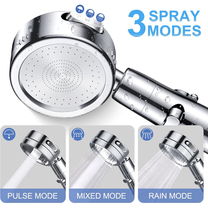 Насадка для душу зі шлангом 2м, фільтрована ручна лійка з високим тиском, економія води з мінеральними кульками, 5 режимів, стоп-функція для жорсткої води, видалення залишків хлору, бактерій та важких металів (срібляста з шлангом)