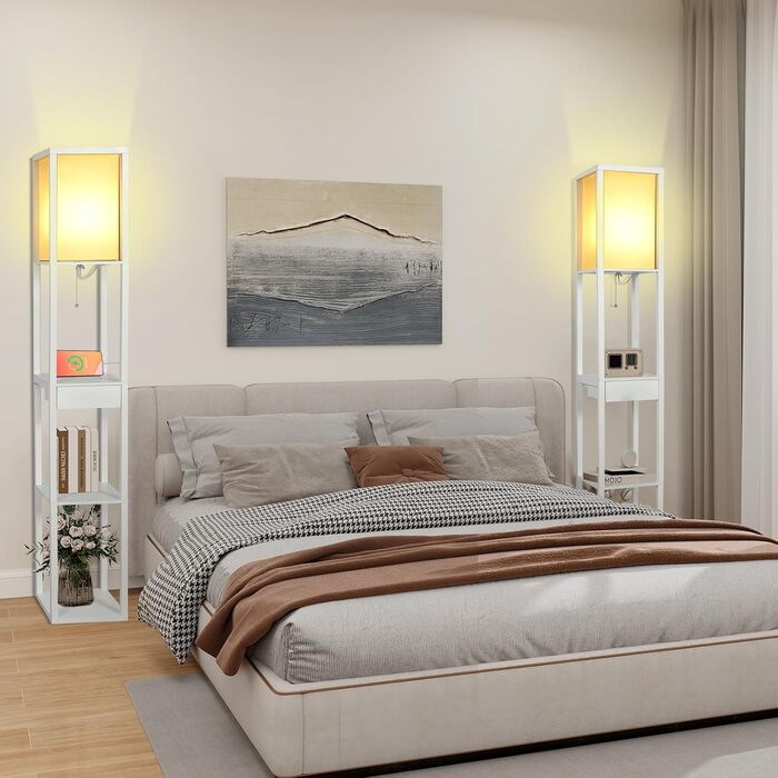 Стельова лампа YU YUSING з полицями, 1.6м, LED, E27, для вітальні, спальні, офісу (білий)