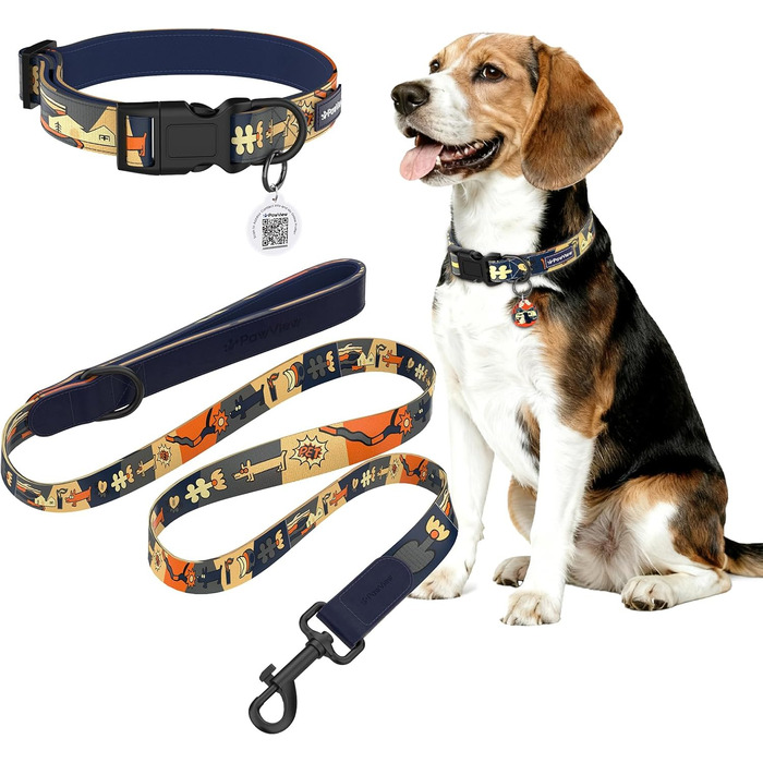 Набір повідка та нашийника для собак, регульований, чорний, S (28–43 см, 1.5 м)