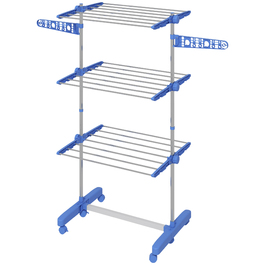 HOMCOM Clothes Dryer Tower with Wheels, 3 Tiers, Foldable Side Wings, Steel, Blue | Aosom