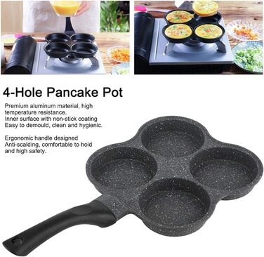 Haofy Egg Pan, 4-Hole Egg Burger Pan, Non-Stick Breakfast Omelette Pancake Pan for Electric Ceramic Stove, Not Available for Induction Cookers