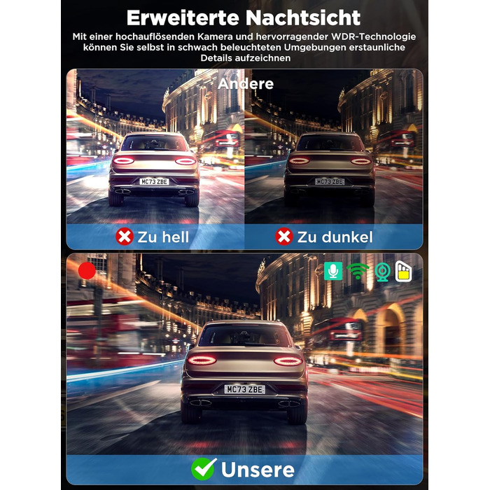 Відеореєстратор Topabol Dashcam Auto 4K + 1080P з Wi-Fi, двома камерами, нічним баченням, G-сенсором та підтримкою карт пам'яті до 256GB