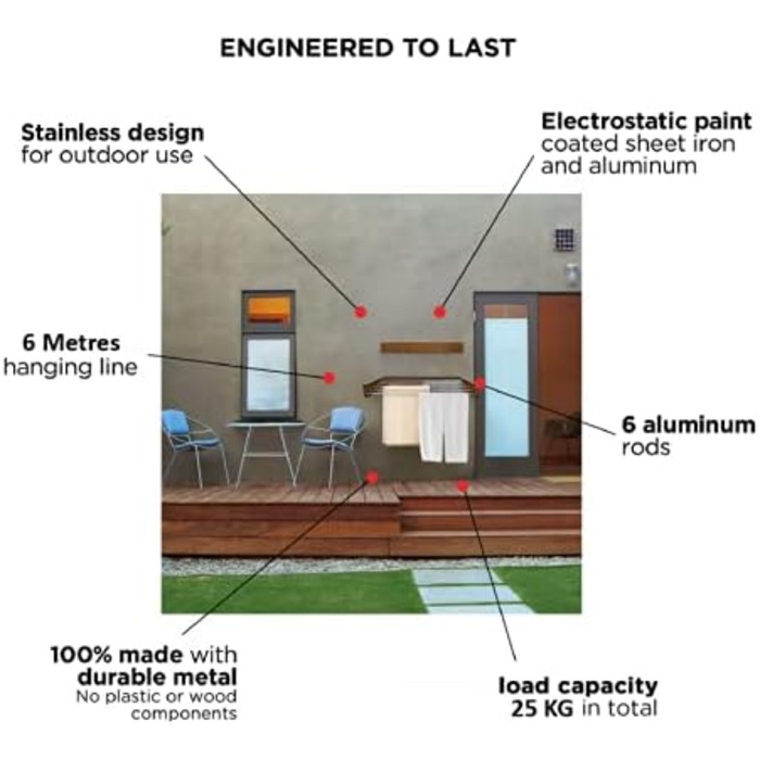 Настінна сушилка для білизни, розкладна, чорна, 100 см
