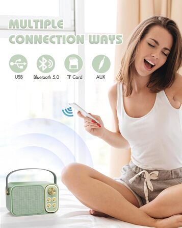 Караоке машина з 2 мікрофонами, портативна Bluetooth колонка для дітей та дорослих, 7 голосових ефектів, ідеально для вечірок та свят (зелена)