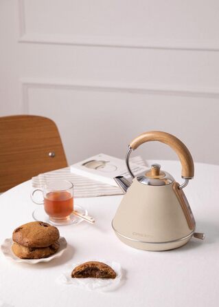 Retro Electric Kettle - Cream White - 1L Capacity, Fast Boil, Auto Shutoff, Anti-Scale Filter, Water Level Indicator