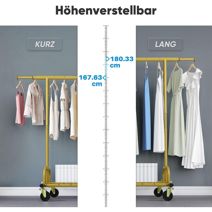 HOKEEPER Clothes Rack with Shelves, 450 kg Capacity, Rolling Garment Rack, Portable Clothes Hanger, Chrome (S002GD)
