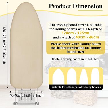 Чохол для прасувальної дошки з бавовни, 120-125x40-46 см, бежевий