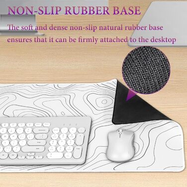 HAUTOCO Килимок для миші ігровий XXL 800x300 мм, чорний з топографічною сіткою, антиковзаюча гума, для комп'ютера, покращена швидкість та точність