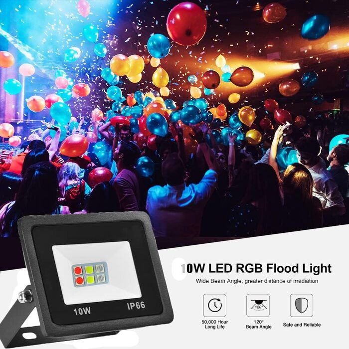 RGB LED прожектор 50 Вт для вулиці, розумний світлодіодний ландшафтний прожектор, 16 млн кольорів, 20 режимів, IP68 водонепроникний, для саду та підсвічування атмосфери (10 Вт)
