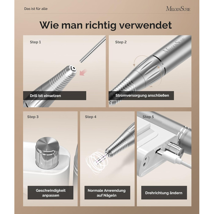 MelodySusie SC300F Професійний насадковий фрезер для нігтів, електрична насадка для манікюру, 30000 об/хв, LCD-дисплей, регулювання швидкості, для акрилу та гелю, для салону, білий