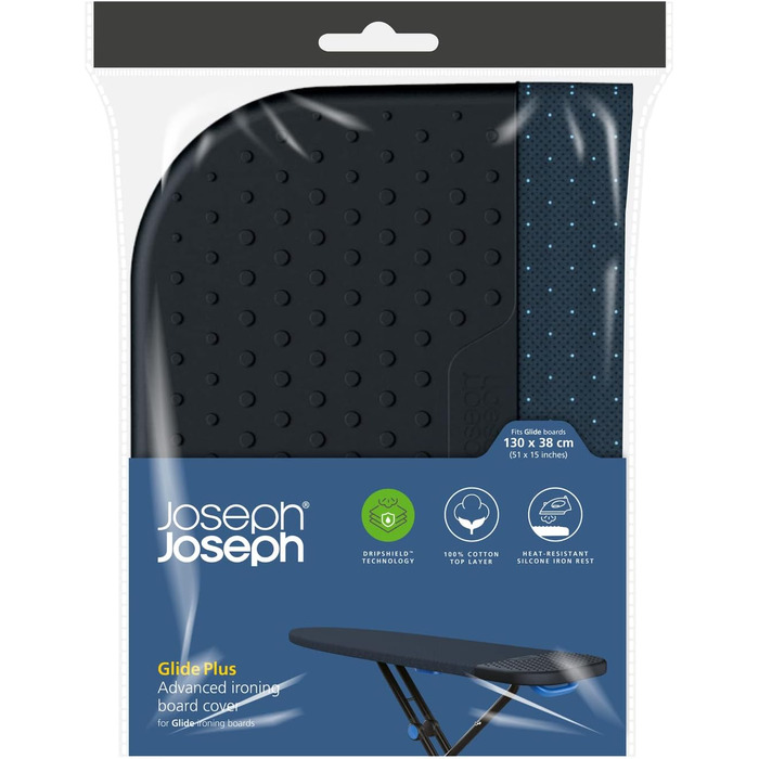 Покриття для прасувальної дошки Joseph Joseph 135 x 45 см, бавовна з фетровою підкладкою, сумісне з Glide Max (Plus, чорний/синій, 130 см)