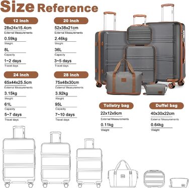 Набір валіз KONO 4 в 1: ручна валіза 55 см, косметичка, сумка для ручної поклажі, кульшова сумка (кремовий білий)