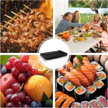 Teller Rechteckig: Сервірна тарілка прямокутна, чорна, для закусок, десертів, суші, салатів, фруктів, антипасті (9615-4)