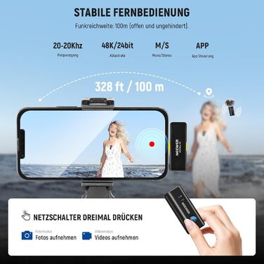 NEEWER Бездротовий петличний мікрофон KM23Max з акумулятором 8 годин, шумозаглушенням та USB-C, сумісний з DJI, Insta360, iPhone, Android, PC