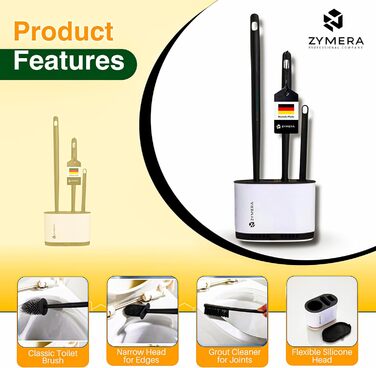 Силіконова щітка для унітазу з піддоном для стоків, настінне кріплення - 360° очищення, гігієнічна та швидковисихаюча