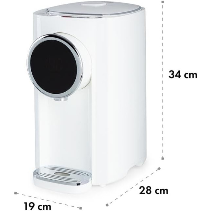 Klarstein Hot Spring Plus Hot Water Dispenser, Water Tank: 5 Liters, Large LCD Display, Temperatures: 45-95 °C, Stainless Steel Water Tank, Dry-Run & Overheat Protection, Child Lock, (White)