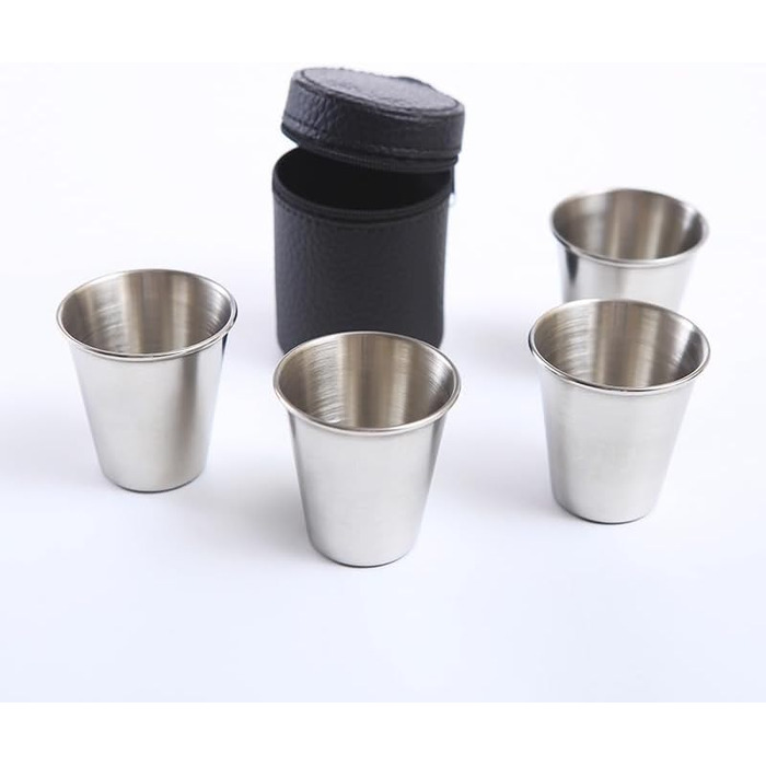 Фляга з воронкою та 4 маленькими чашками Zixrmor 1X304, 8oz (227 мл), з нержавіючої сталі, срібна
