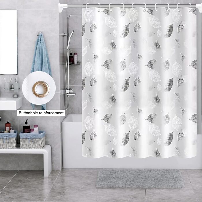 Шторка для душу 180x200 см антигрибкова, водовідштовхувальна, швидко сохне, текстиль, пральна машина, 12 гачків для ванної кімнати