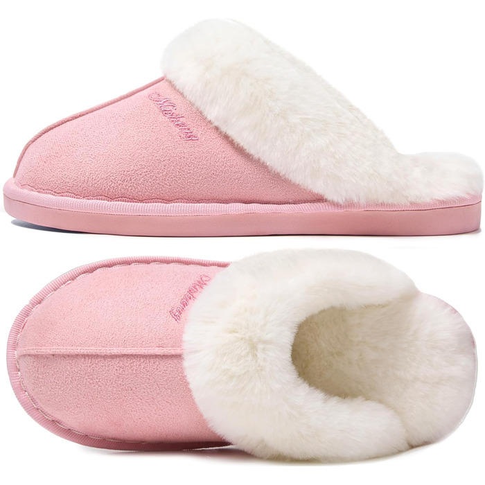 Тапочки домовик Donpapa для жінок та чоловіків, зимові, теплі, з плюшем та піною пам'яті, з імітацією овечої шкури, антиковзаючі, для дому та вулиці (40.5/42 EU, Horizont Rosa)