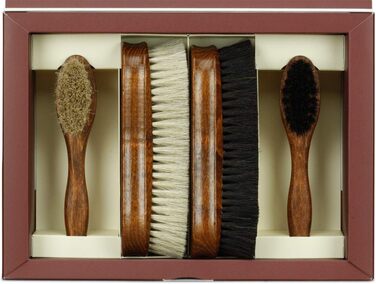 Langer & Messmer 4-Piece Shoe Brush Set made of Horsehair for the professional shoe care of smooth leather shoes - includes polishing brushes and cream brushes (4-piece set, Premium)