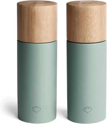 Набір з 2 мельниць для спецій SPRINGLANE: сіль та перець, з буку та бетону, регульований млин з кераміки, скандинавський дизайн (м'ятний)