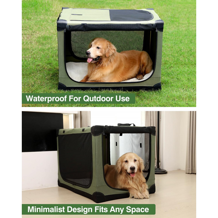 Складана переноска для собак середніх порід, 76x54x54 см, зелена. Зручна переноска для транспортування в авто, з міцною сіткою та м'якою підстилкою для дому та подорожей.