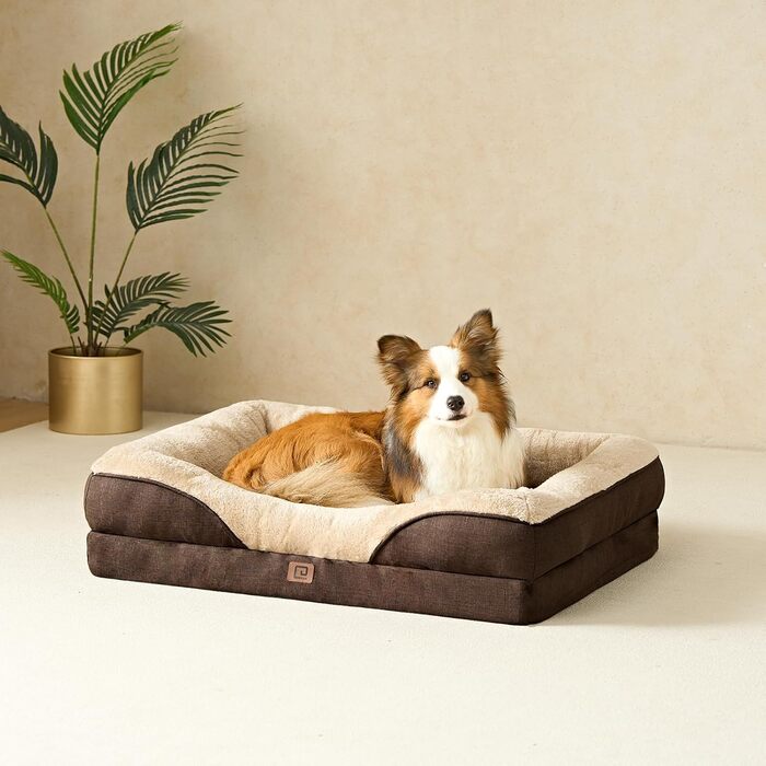 Orthopedic Dog Bed for Large Dogs, Memory Foam, Washable and Waterproof Dog Basket with 4 Sides, Dog Sofa/Dog Couch, Non-Slip, 106.5x76x18.5 cm (91 x 68 x 17.5 cm (L x W x H), Brown)