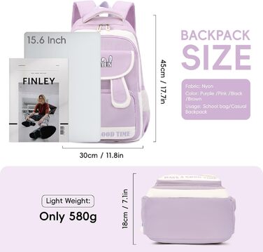 Шкільний рюкзак для дівчаток-підлітків: легкий, водонепроникний, з милим брелоком. Підходить для 3-5 класів та старшої школи. Великий рюкзак фіолетового кольору
