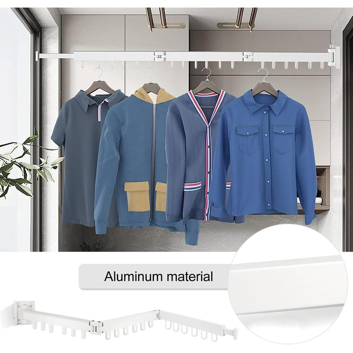 Настінна сушарка для білизни з висувною штангою 120 см, 18 гачків, біла | DREI