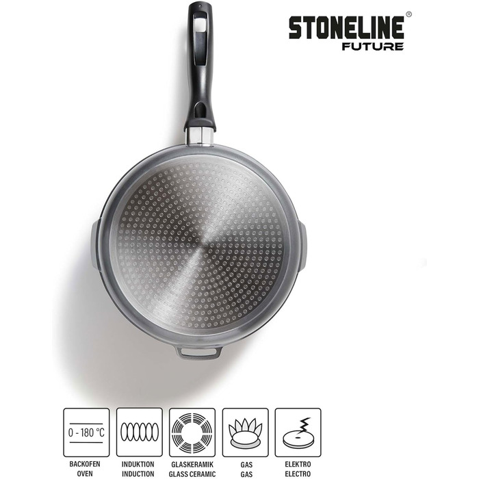 STONELINE Future Induction, 8-piece cookware set with sieve lids, cooking pot set coated with real stone particles, cast aluminum pots and pans suitable for all cooktops