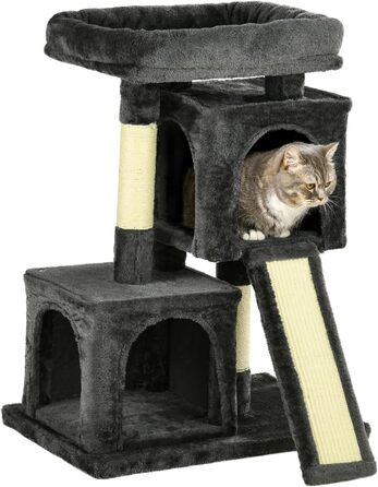 PawHut Scratching Post 83 cm Small Cat Scratching Post with Sisal Pillars, Cat Scratching Post, Cat Climbing Tree, Cat Tree, Cat Furniture Play Tree for Small Cats, Dark Grey