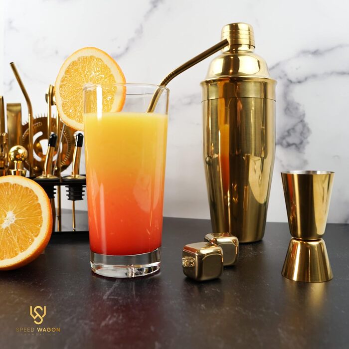 Golden 24-Piece Cocktail Shaker Set with Stand - Complete Home Bar Kit