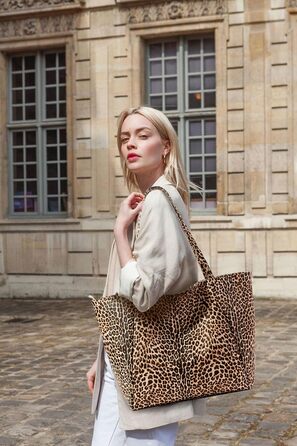 Сумка жіноча KALIDI шопер велика зі шкірозамінника з блискавкою для роботи, покупок, школи (Леопард)